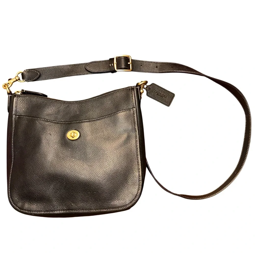 Coach Small Black Pebble Leather Chaise Crossbody Bag